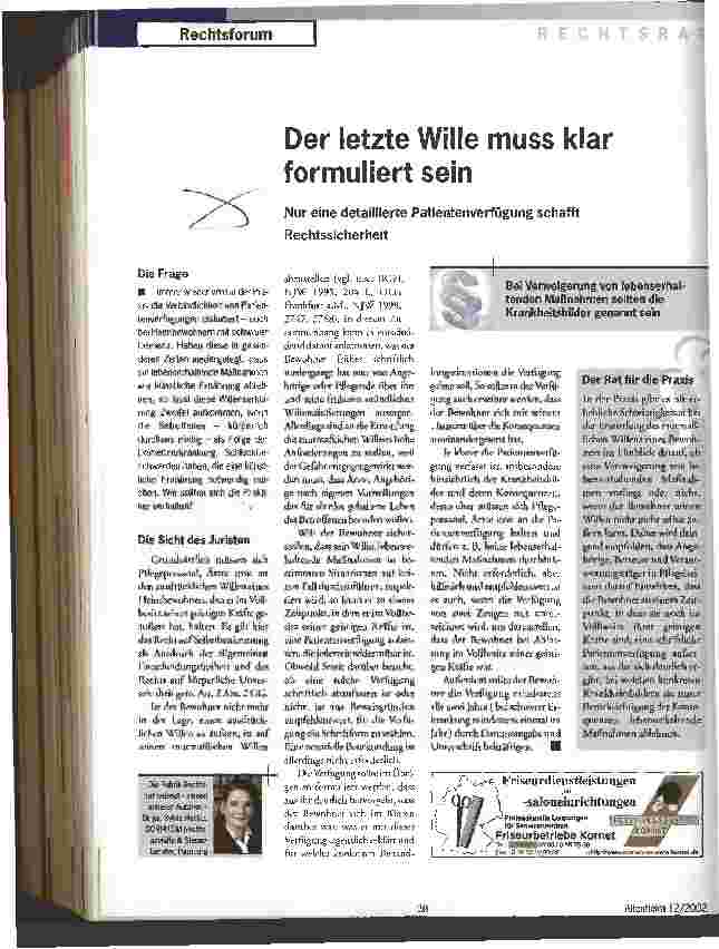 Vorschauseite 1: Der letzte Wille muss klar formuliert sein