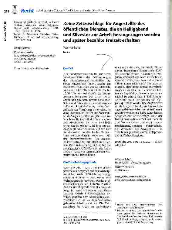 Vorschauseite 1: Keine Zeitzuschläge für Angestellte des öffentlichen Dienstes, die an Heiligabend und Silvester zur Arbeit herangezogen werden und später bezahlte Freizeit erhalten