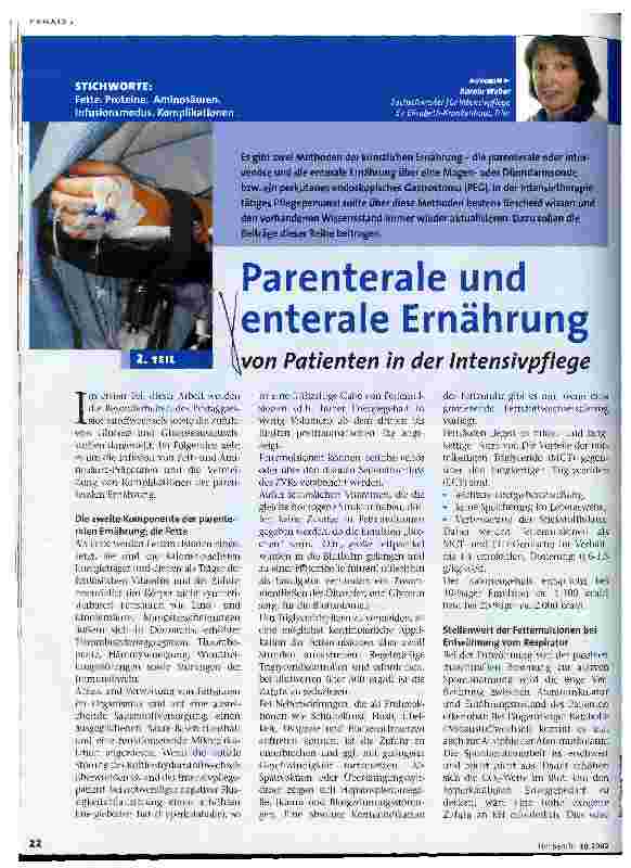 Vorschauseite 1: Parenterale und enterale Ernährung von Patienten in der Intensivpflege 2. Teil
