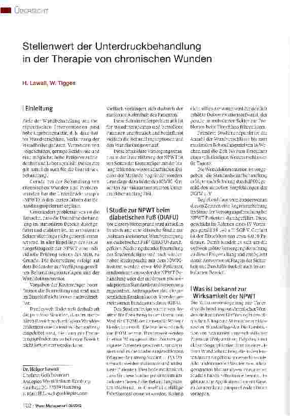 Vorschauseite 1: Stellenwert der Unterdruckbehandlung in der Therapie von chronischen Wunden