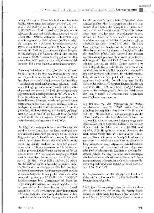 Vorschauseite 2: Zum Versicherungsschutz von Umschülern an Altenund Krankenpflegeschulen in Brandenburg
