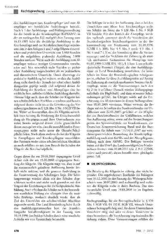 Vorschauseite 5: Zum Versicherungsschutz von Umschülern an Altenund Krankenpflegeschulen in Brandenburg