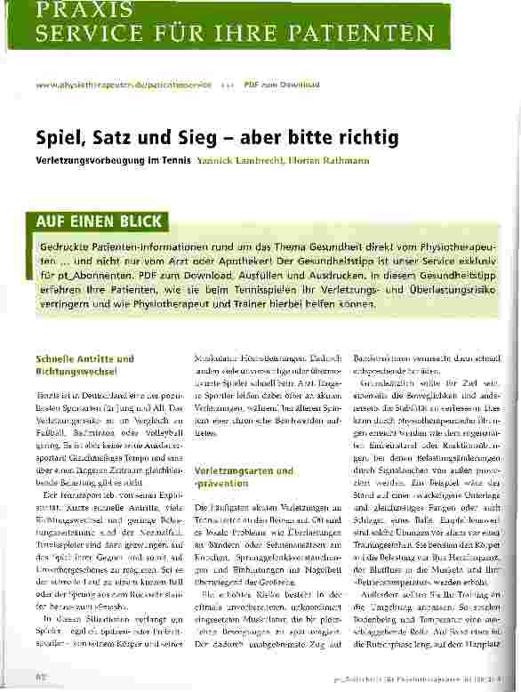 Vorschauseite 1: Spiel, Satz und Sieg - aber bitte richtig
