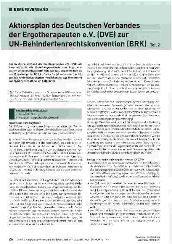Vorschauseite 1: Aktionsplan des Deutschen Verbandes der Ergotherapeuten e. V. (DVE) zur UN-Behindertenrechtskonvention (BRK)