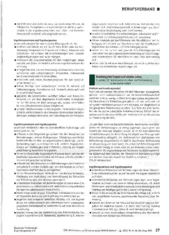 Vorschauseite 2: Aktionsplan des Deutschen Verbandes der Ergotherapeuten e. V. (DVE) zur UN-Behindertenrechtskonvention (BRK)