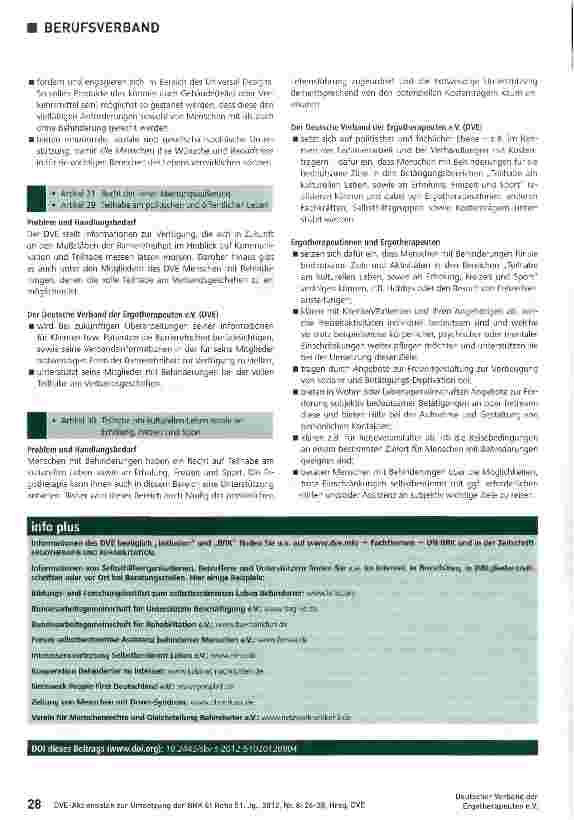 Vorschauseite 3: Aktionsplan des Deutschen Verbandes der Ergotherapeuten e. V. (DVE) zur UN-Behindertenrechtskonvention (BRK)