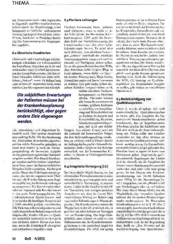 Vorschauseite 6: Krankenhausplanung-Wie kann man Qualitätskriterien einbauen?
