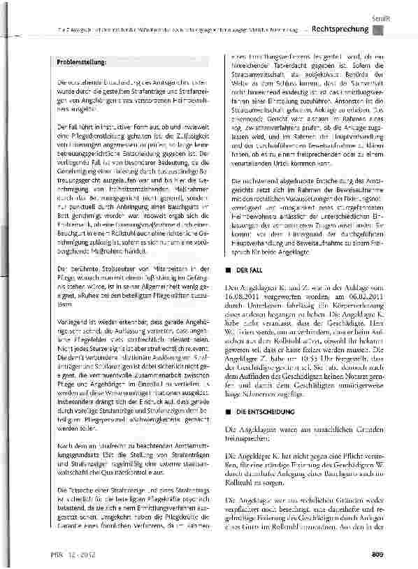 Vorschauseite 2: Zur Zulässigkeit freiheitsentziehender Maßnahmen bei noch nicht ergangener betreuungsgerichtlicher Entscheidung - strafrechtliche Verantwortung der Pflegedienstleitung § 223 StGB,…
