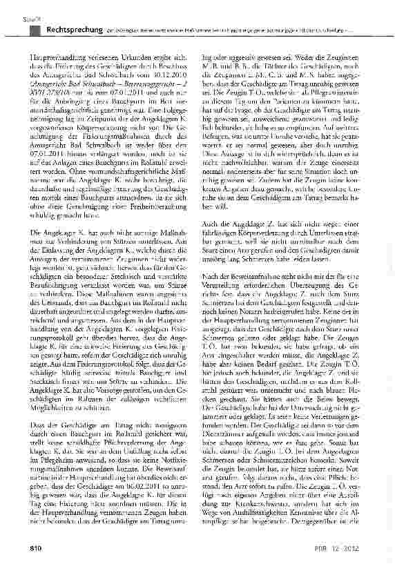 Vorschauseite 3: Zur Zulässigkeit freiheitsentziehender Maßnahmen bei noch nicht ergangener betreuungsgerichtlicher Entscheidung - strafrechtliche Verantwortung der Pflegedienstleitung § 223 StGB,…
