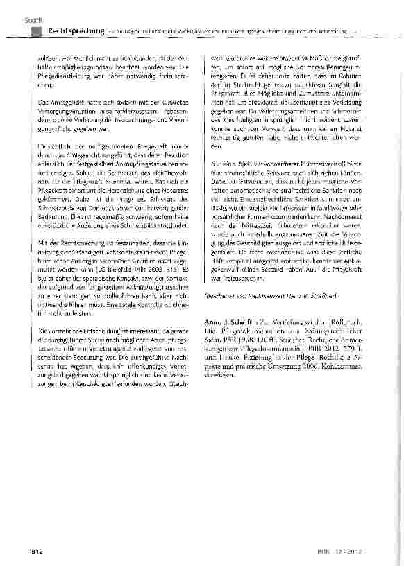 Vorschauseite 5: Zur Zulässigkeit freiheitsentziehender Maßnahmen bei noch nicht ergangener betreuungsgerichtlicher Entscheidung - strafrechtliche Verantwortung der Pflegedienstleitung § 223 StGB,…