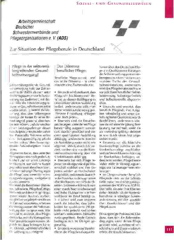 Vorschauseite 1: Zur Situation der Pflegeberufe in Deutschland