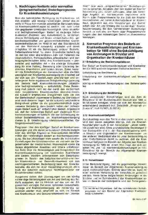 Vorschauseite 2: Prognose des Bedarf an Krankenhausleistungen für 1985