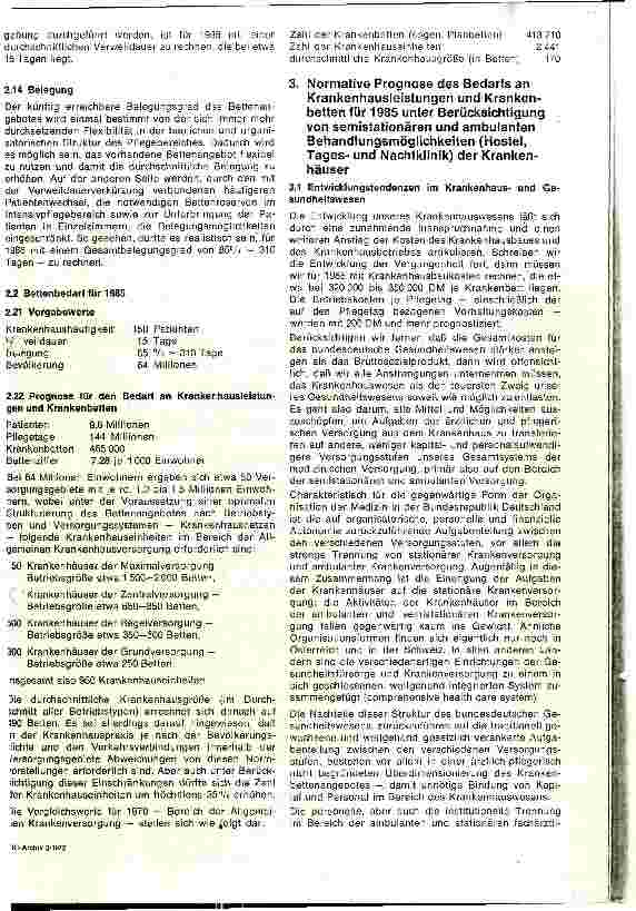 Vorschauseite 3: Prognose des Bedarf an Krankenhausleistungen für 1985