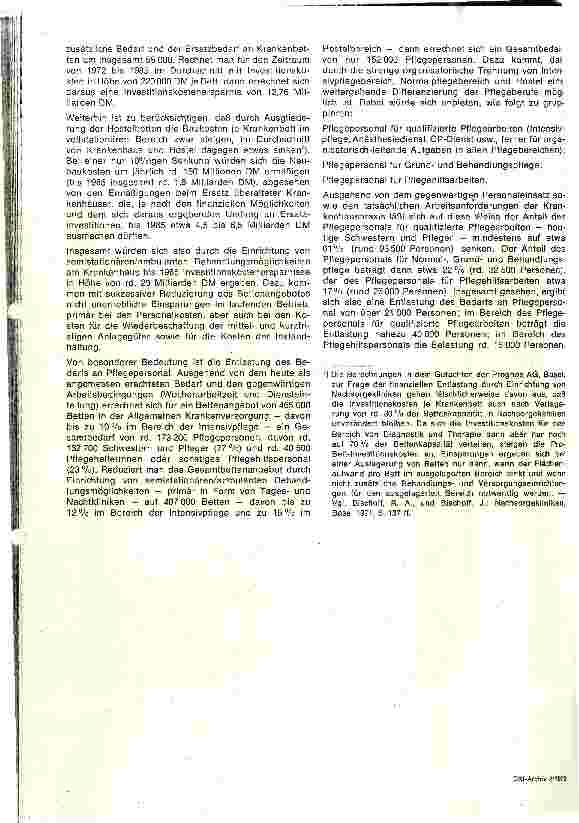 Vorschauseite 6: Prognose des Bedarf an Krankenhausleistungen für 1985