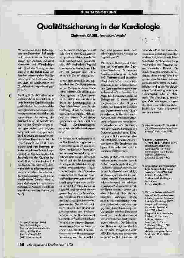 Vorschauseite 1: Qualitätssicherung in der Kardiologie