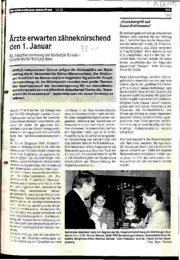 Vorschauseite 1: Ärzte erwarten zähneknirschend den 1. Januar 82. Hauptversammlung des Marburger Bundes