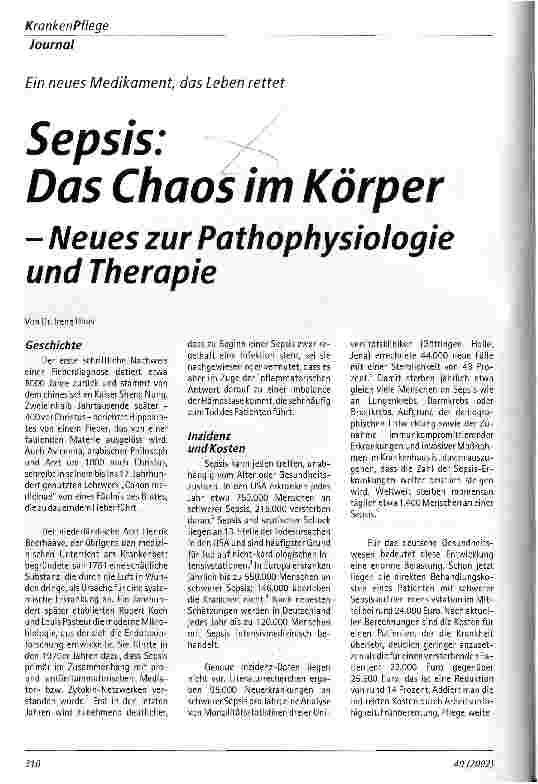 Vorschauseite 1: Sepsis: Das Chaos im Körper - Neues zur Pathophysiologie und Therapie