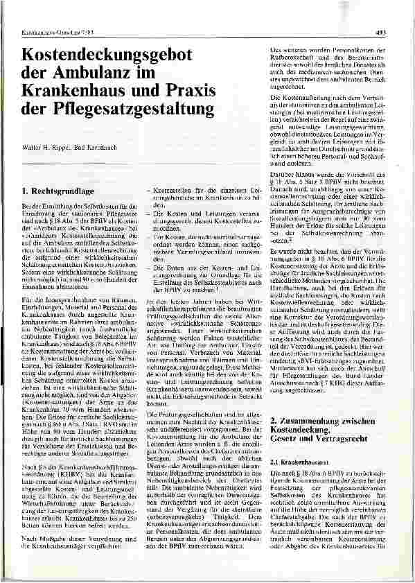 Vorschauseite 1: Kostendeckungsgebot der Ambulanz im Krankenhaus und Praxis der Pflegesatzgestaltung