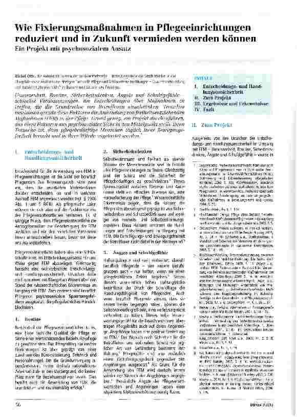 Vorschauseite 1: Wie Fixierungsmaßnahmen in Pflegeeinrichtungen reduziert und in Zukunft vermieden werden können