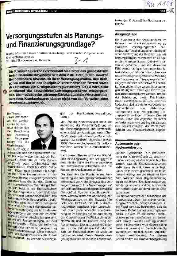 Vorschauseite 1: Versorgungsstufen als Planungs-und Finanzierungsgrundlage?