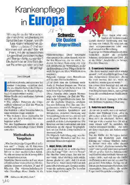 Vorschauseite 1: Krankenpflege in Europa Schweiz: Die Qualen der Ungewißheit