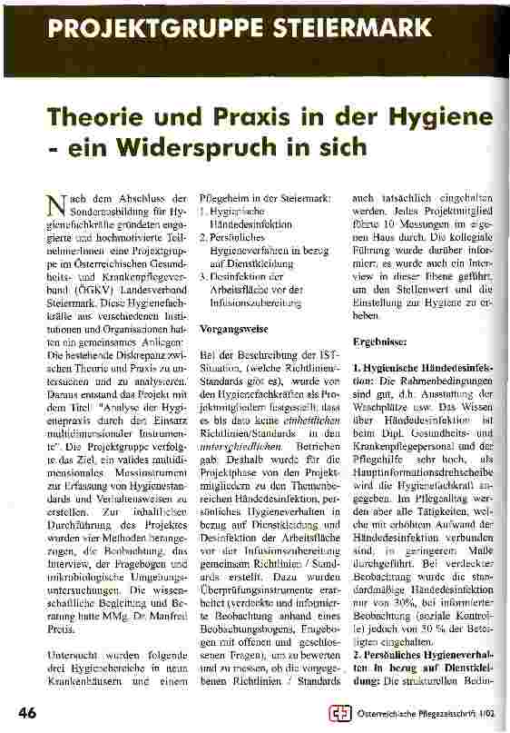 Vorschauseite 1: Theorie und Praxis in der Hygiene - ein Widerspruch in sich