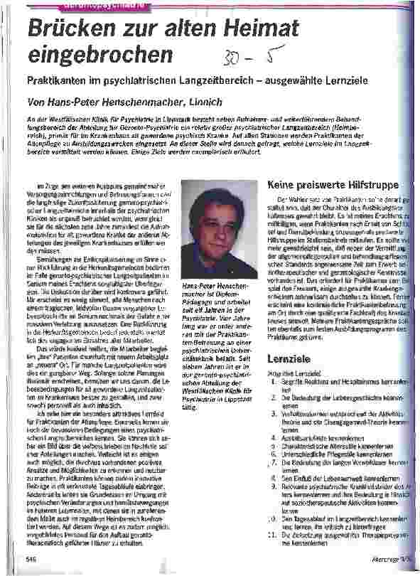 Vorschauseite 1: Brücken zur alten Heimat eingebrochen Praktikanten im psychiatrischen Langzeitbereich