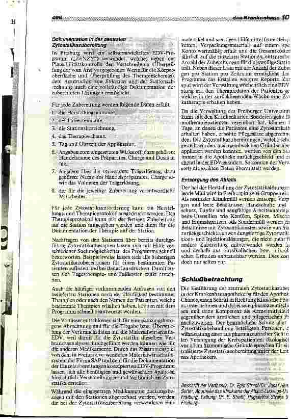 Vorschauseite 6: Zentrale Zytostatikazubereitung in der Krankenhausapotheke Überlegungen zur Planung und Organisation