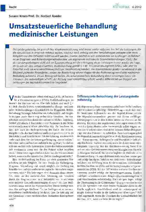 Vorschauseite 1: Umsatzsteuerliche Behandlung medizinischer Leistungen