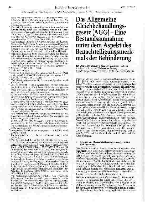 Vorschauseite 1: Das Allgemeine Gleichbehandlungsgesetz (AGG) - Eine Bestandsaufnahme unter dem Aspekt des Benachteilieunesmerkmals der Behinderung