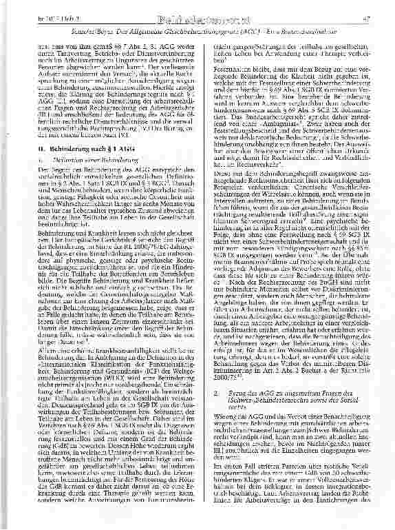 Vorschauseite 2: Das Allgemeine Gleichbehandlungsgesetz (AGG) - Eine Bestandsaufnahme unter dem Aspekt des Benachteilieunesmerkmals der Behinderung