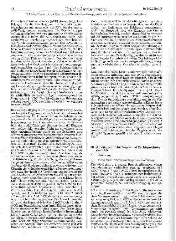 Vorschauseite 3: Das Allgemeine Gleichbehandlungsgesetz (AGG) - Eine Bestandsaufnahme unter dem Aspekt des Benachteilieunesmerkmals der Behinderung