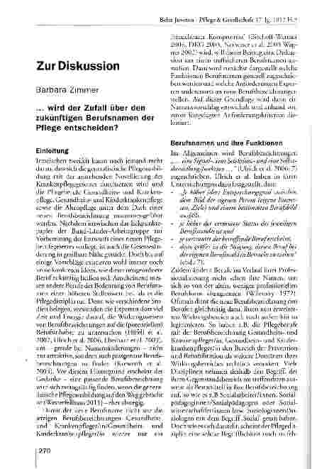 Vorschauseite 1: Zur Diskussion. .. wird der Zufall über den zukünftigen Berufsnamen der Pflege entscheiden?