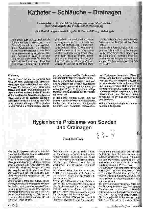Vorschauseite 1: Hygienische Probleme von Sonden und Drainagen