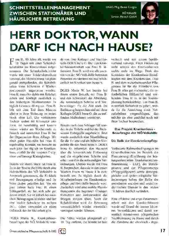 Vorschauseite 1: Herr Doktor, wann darf ich nach Hause? Schnittstellenmanagement zwischen stationärer und häuslicher Betreuung
