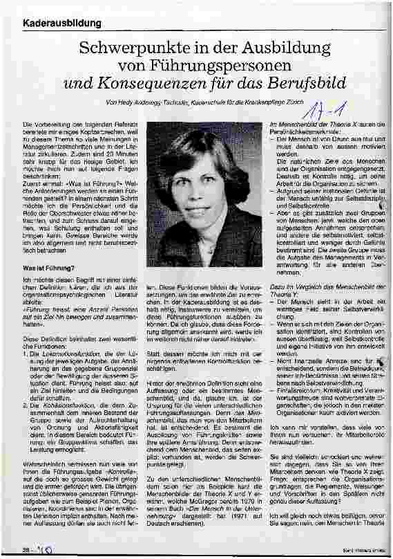 Vorschauseite 1: Schwerpunkte in der Ausbildung von Führungspersonen und Konsequenzen für das Berufsbild