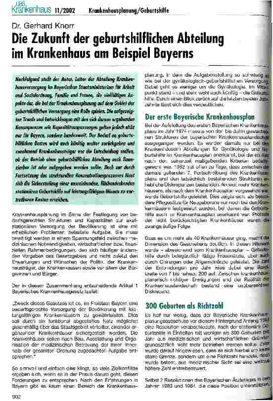 Vorschauseite 1: Die Zukunft der geburtshilflichen Abteilung im Krankenhaus am Beispiel Bayerns