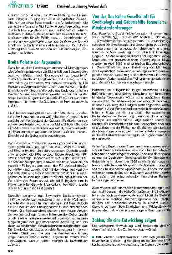 Vorschauseite 2: Die Zukunft der geburtshilflichen Abteilung im Krankenhaus am Beispiel Bayerns