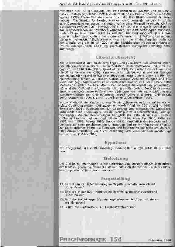 Vorschauseite 2: Kodierung standardisierter Pflegepläne in PIK mittels ICNP auf einer psychiatrischen Station am Universitätsklinikum Heidelberg