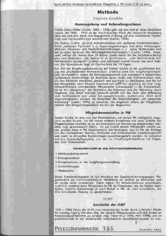 Vorschauseite 3: Kodierung standardisierter Pflegepläne in PIK mittels ICNP auf einer psychiatrischen Station am Universitätsklinikum Heidelberg