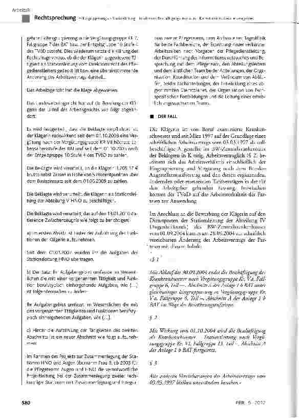 Vorschauseite 2: Höhergruppierung als Stationsleitung - Inhalt eines Beschäftigungsanspruchs - Korrektur eines Zwischenzeugnisses BAT §22 Abs. 2; TVÜ-Bund § 17; TVöD § 24 Abs. 1 Satz 3, § 37 Abs. 1