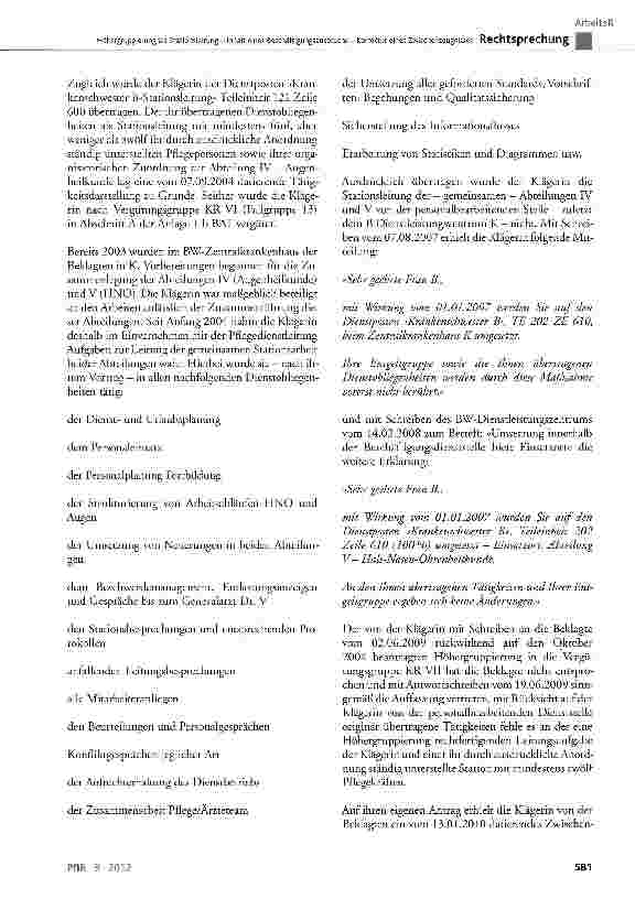 Vorschauseite 3: Höhergruppierung als Stationsleitung - Inhalt eines Beschäftigungsanspruchs - Korrektur eines Zwischenzeugnisses BAT §22 Abs. 2; TVÜ-Bund § 17; TVöD § 24 Abs. 1 Satz 3, § 37 Abs. 1