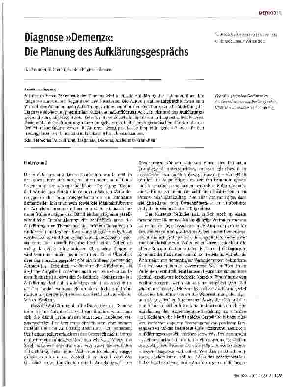 Vorschauseite 1: Diagnose »Demenz«: Die Planung des Aufklärungsgesprächs