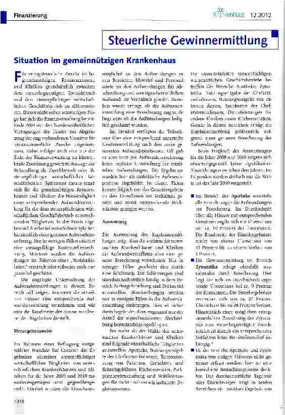 Vorschauseite 1: Situation im gemeinnützigen Krankenhaus
