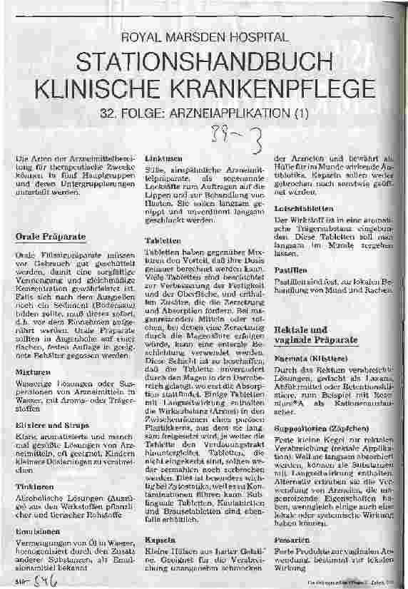 Vorschauseite 1: Stationshandbuch Klinische Krankenpflege 32. Folge: Arzneiapplikation