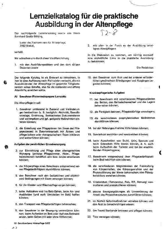 Vorschauseite 1: Lernzielkatalog für die praktische Ausbildung in der Altenpflege