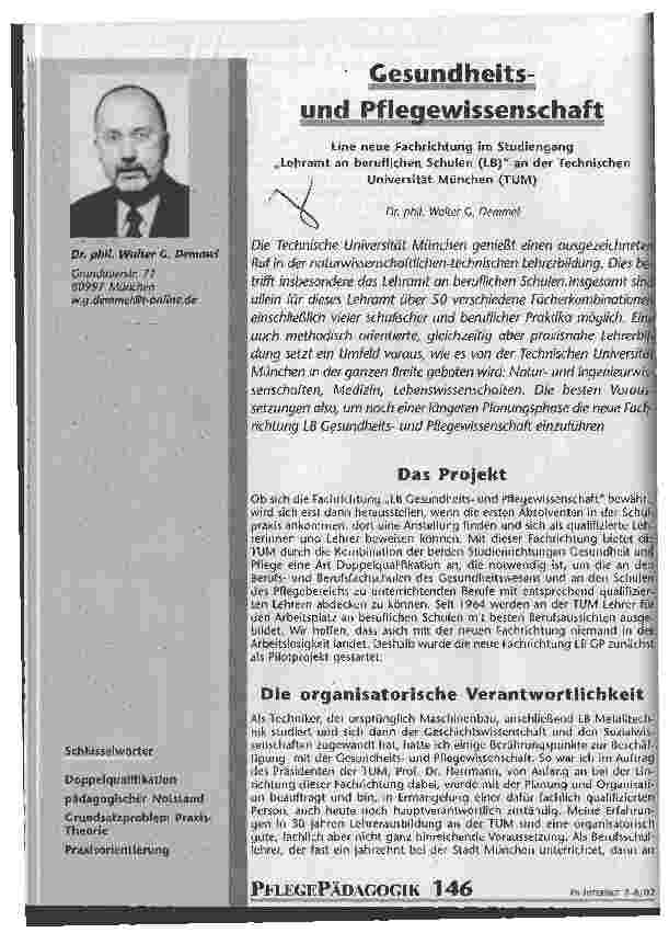 Vorschauseite 1: Gesundheitsund Pflegewissenschaft Eine neue Fachrichtung im Studiengang Lehramt an beruflichen Schulen an der TU München