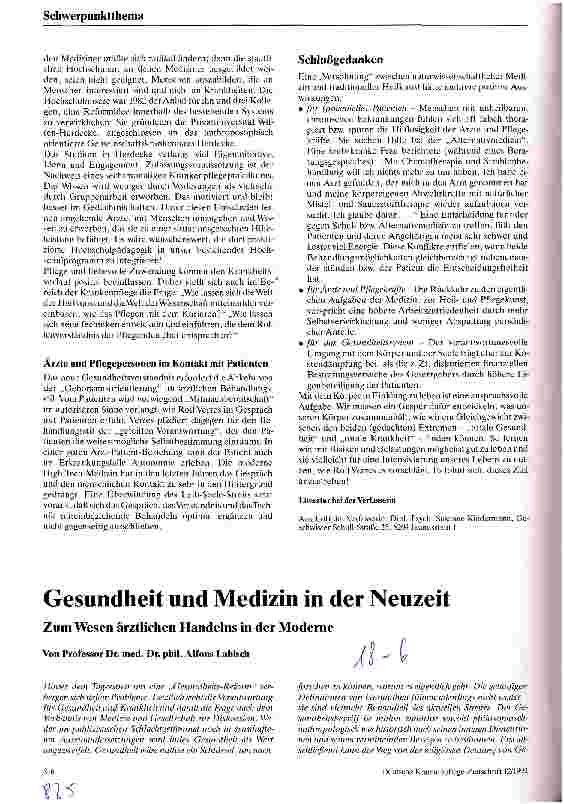 Vorschauseite 1: Gesundheit und Medizin in der Neuzeit Zum Wesen ärztlichen Handelns in der Moderne