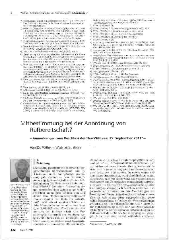 Vorschauseite 1: Mitbestimmung bei der Anordnung von Rufbereitschaft?