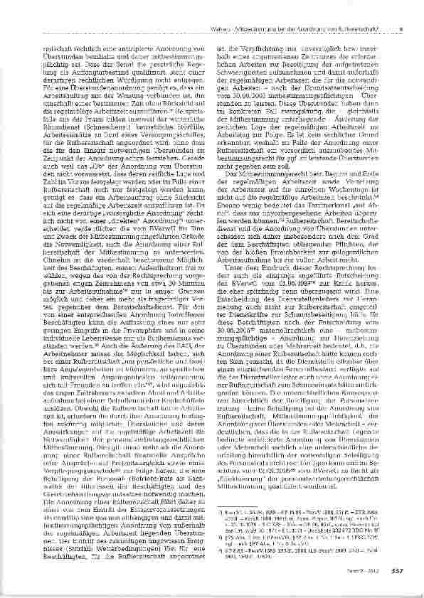 Vorschauseite 6: Mitbestimmung bei der Anordnung von Rufbereitschaft?